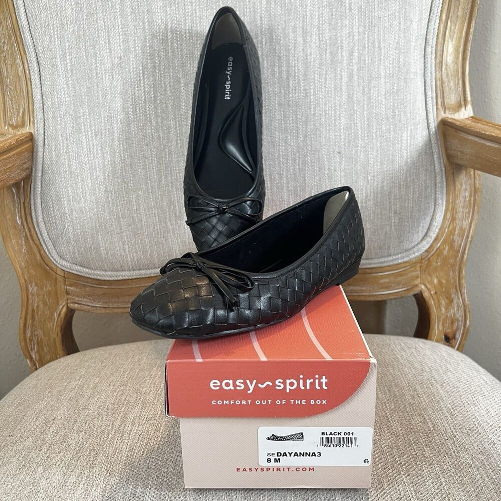 Easy Spirit Dayana Woven Ballet flats 8M Black denim Comfort Preppy Boho Casual